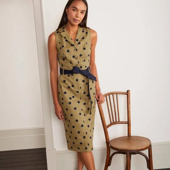 Boden Edith Midi Dress Camel Polka Dot - Picture 2 of 9